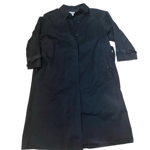 Miss Adone by Sanyo Vintage Black Trenchcoat Buckle Belt Epaulets Rain Size Sm - Picture 12 of 12